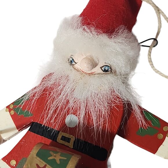 VTG SANTA CLAUS & GERMAN GIRL CHRISTMAS ORNAMENTS HAND PAINTED PULL STRING WOOD - Picture 4 of 5